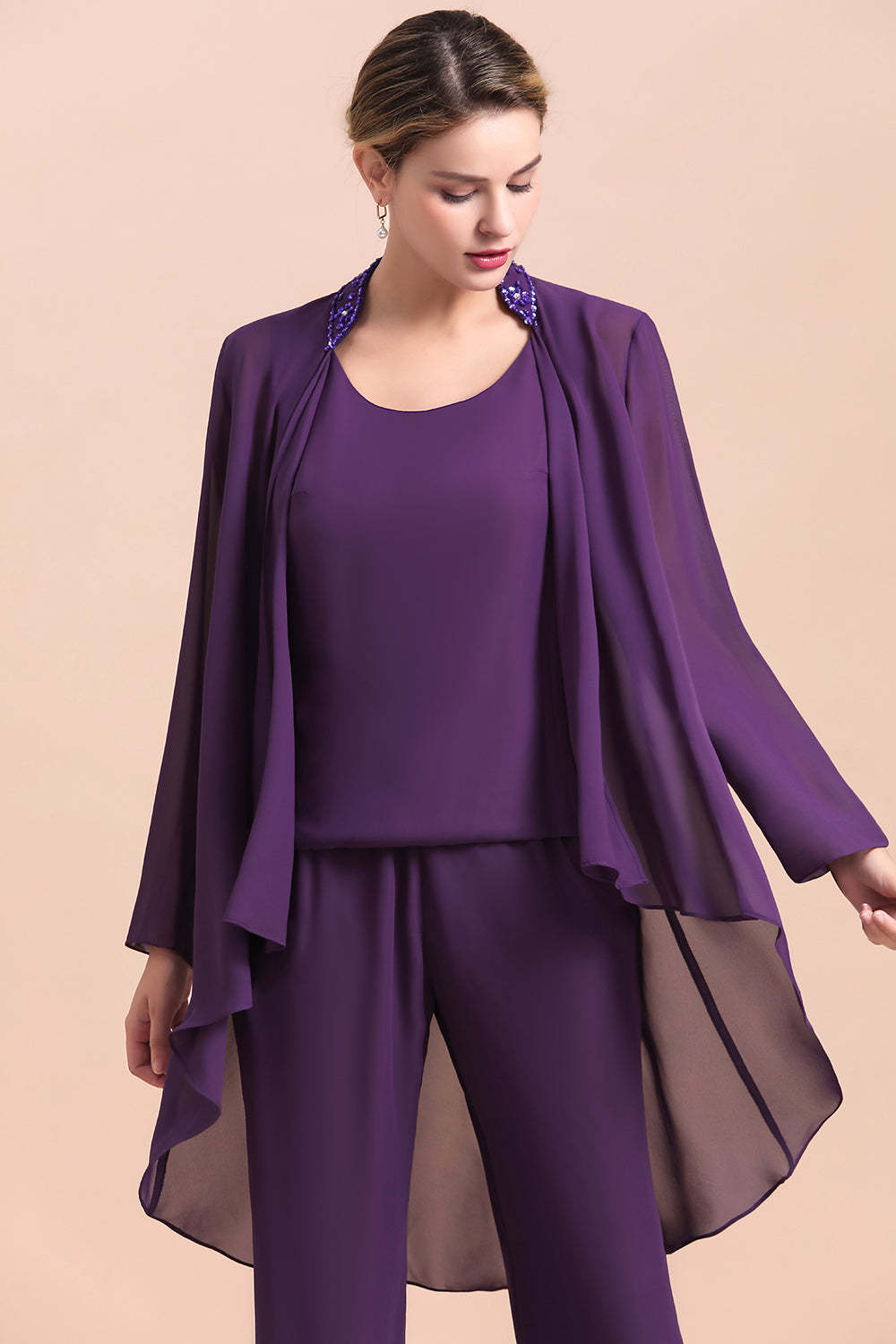 Purple Mother Of The Bride Dress Chiffon Jumpsuit with Jacket Yesbabyonline
