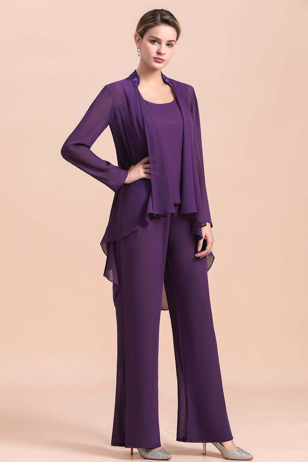 Purple Mother Of The Bride Dress Chiffon Jumpsuit with Jacket Yesbabyonline
