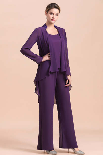 Purple Mother Of The Bride Dress Chiffon Jumpsuit with Jacket Yesbabyonline