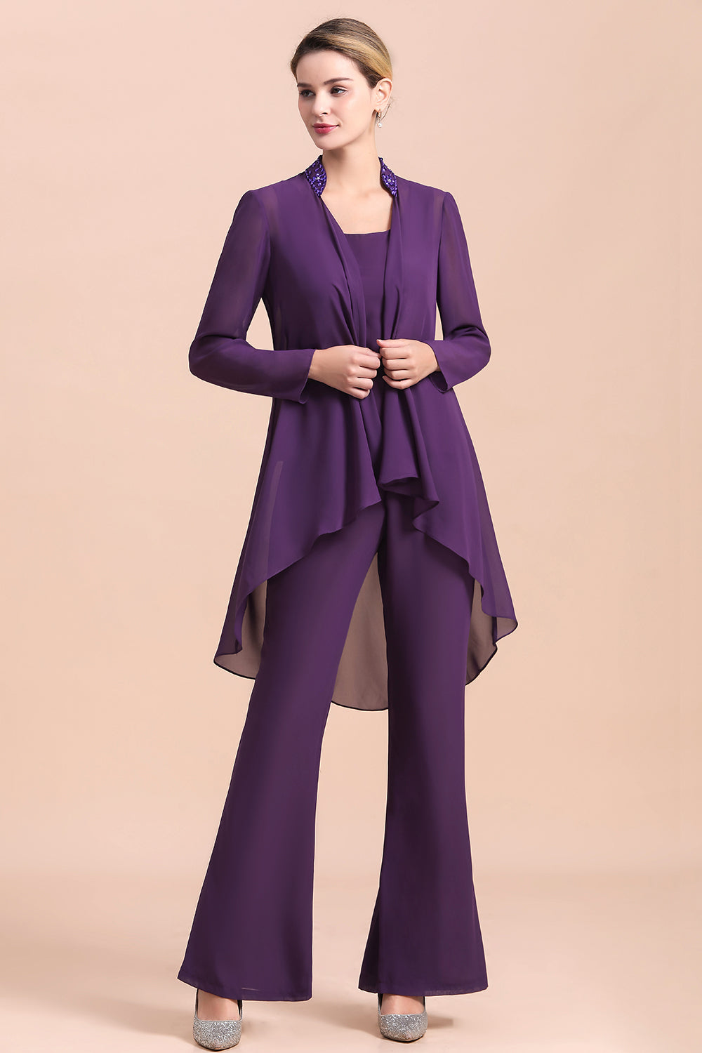 Purple Mother Of The Bride Dress Chiffon Jumpsuit with Jacket Yesbabyonline