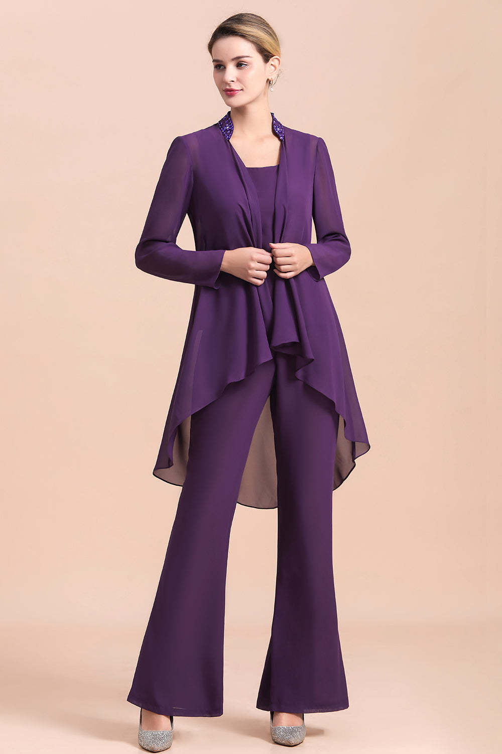Purple Mother Of The Bride Dress Chiffon Jumpsuit with Jacket Yesbabyonline