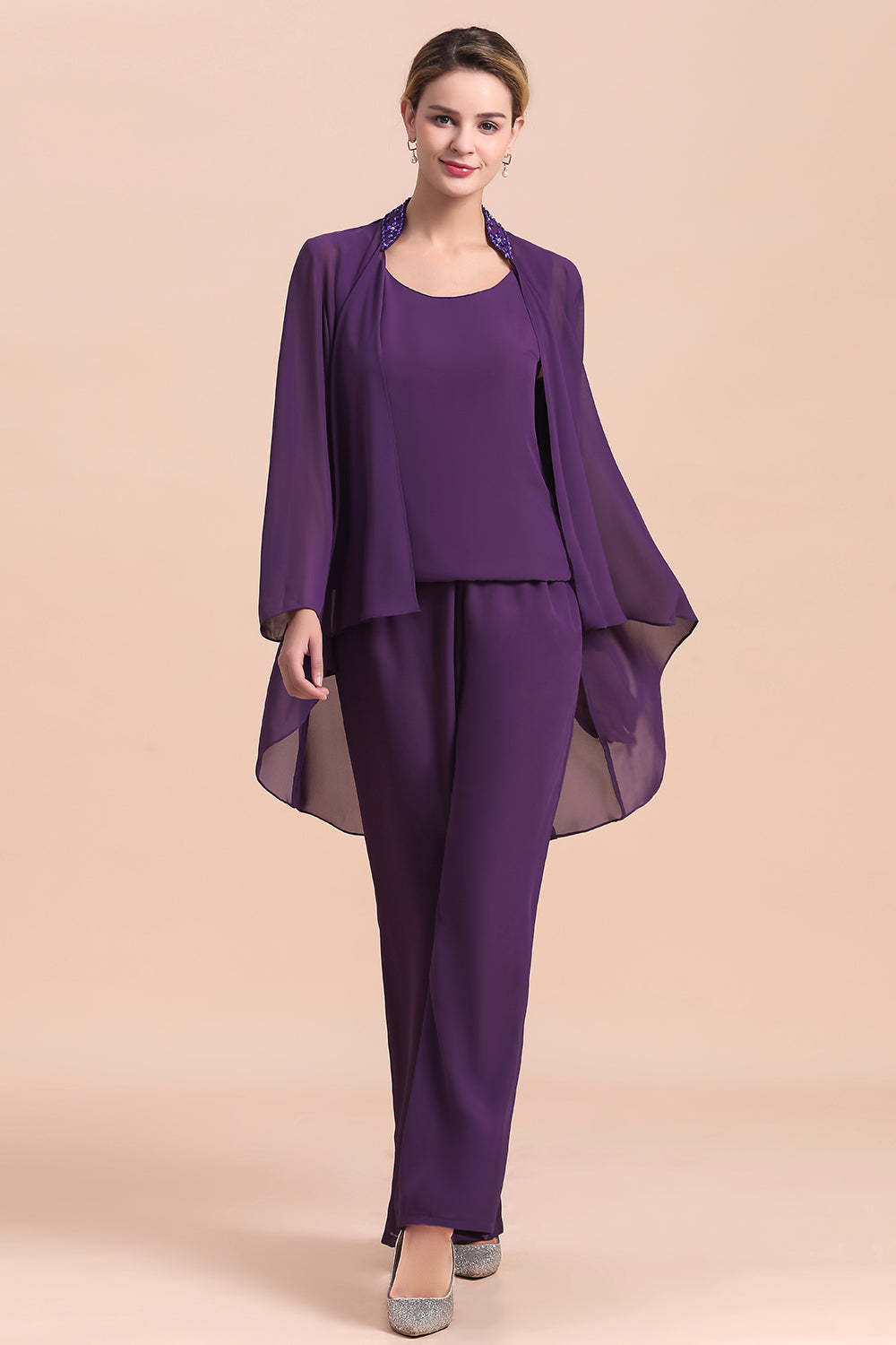 Purple Mother Of The Bride Dress Chiffon Jumpsuit with Jacket Yesbabyonline