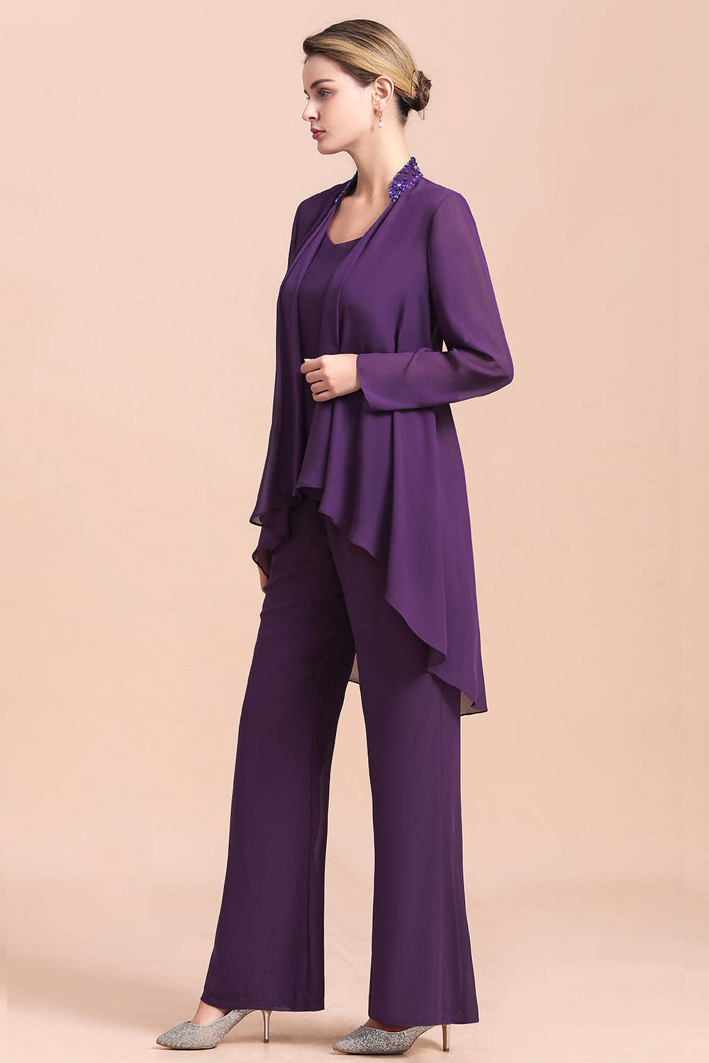 Purple Mother Of The Bride Dress Chiffon Jumpsuit with Jacket Yesbabyonline