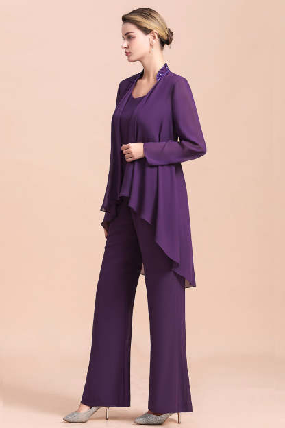 Purple Mother Of The Bride Dress Chiffon Jumpsuit with Jacket Yesbabyonline