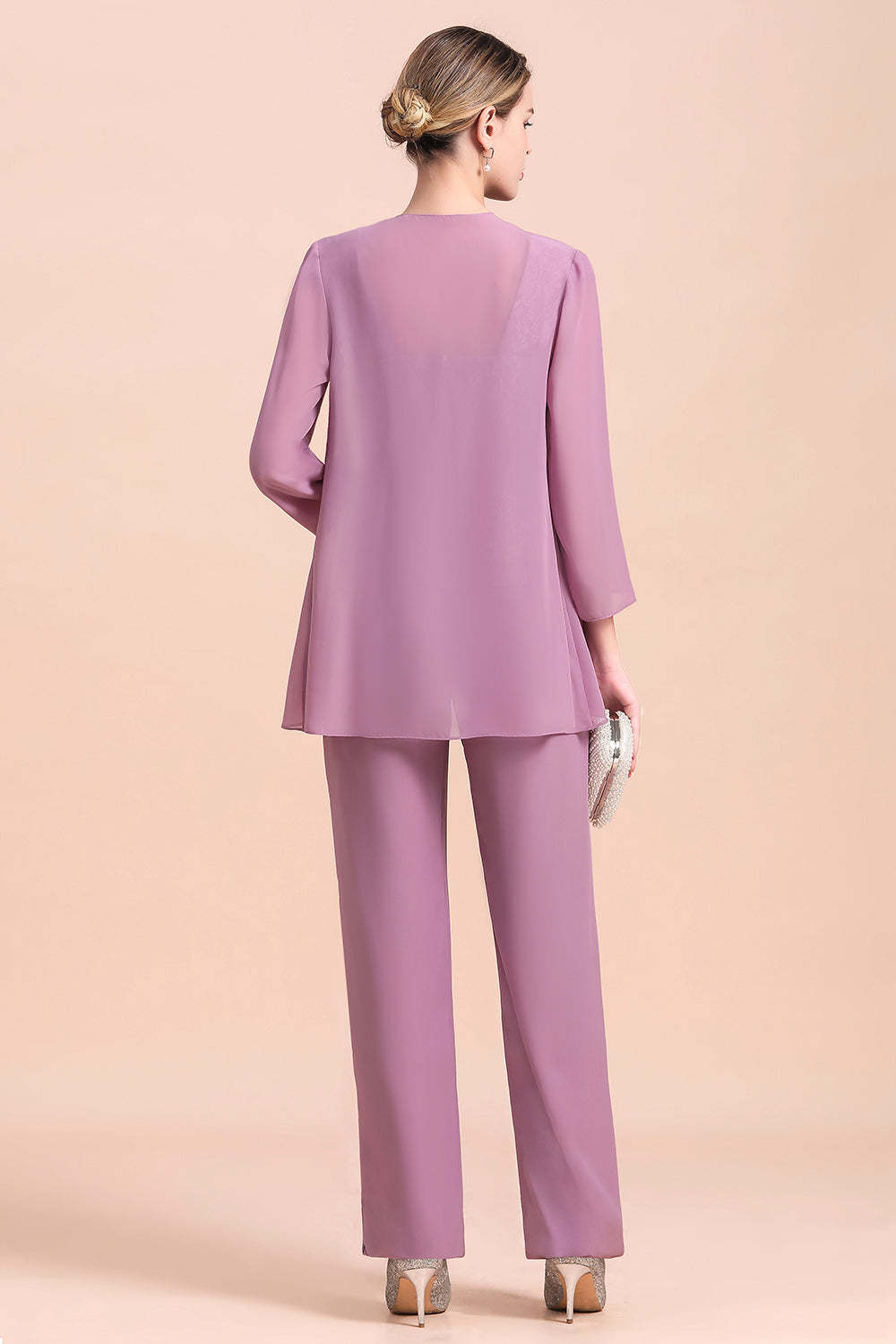 Purple Appliques Lace Square Mother Of The Bride Dress Chiffon Jumpsuit with Jacket Yesbabyonline