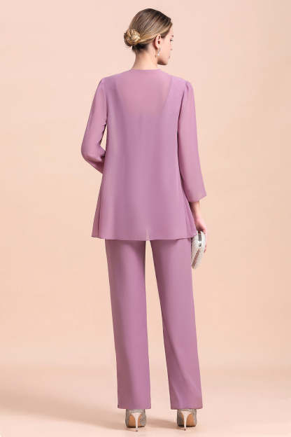 Purple Appliques Lace Square Mother Of The Bride Dress Chiffon Jumpsuit with Jacket Yesbabyonline