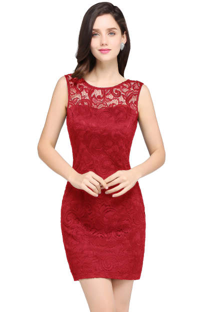Short Mermaid Scoop Neck Lace Knee Length Formal Dress - YESBABYONLINE
