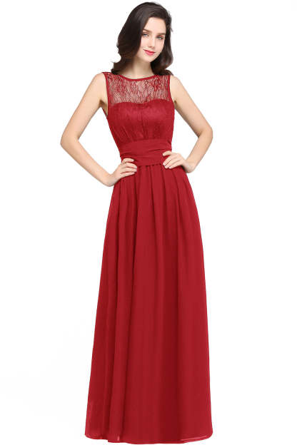 Long Off The Shoulder Round Neck Chiffon Bridesmaid Dress with Floral Lace and Ruffle - YESBABYONLINE