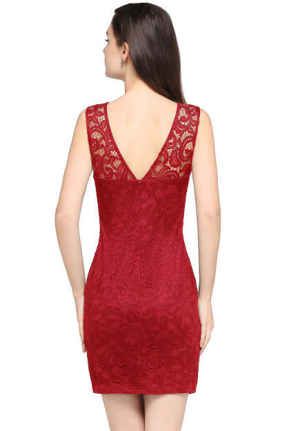 Short Mermaid Scoop Neck Lace Knee Length Formal Dress - YESBABYONLINE