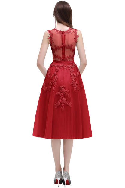 Short A Line Sleeveless Crew Neck Tulle Lace Formal Dress - YESBABYONLINE