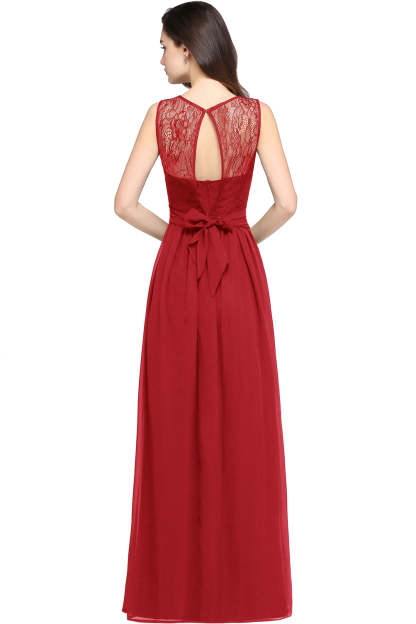 Long Off The Shoulder Round Neck Chiffon Bridesmaid Dress with Floral Lace and Ruffle - YESBABYONLINE