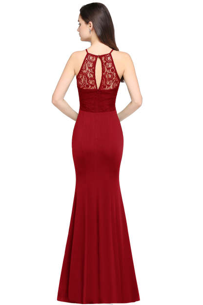 Halter Floral Lace Chiffon Mermaid Long Bridesmaid Dress - YESBABYONLINE