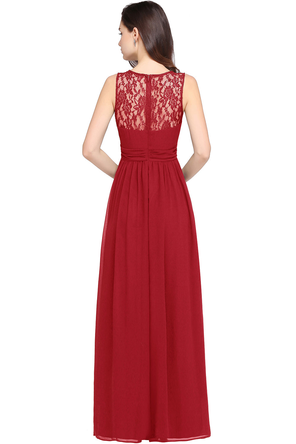 Long A Line Round Neck Chiffon Floor Length Formal Dresses - YESBABYONLINE