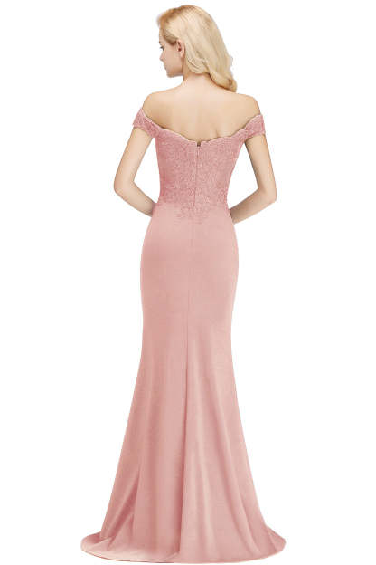 Long Off-the-shoulder Appliques Lace Mermaid Bridesmaid Dress - YESBABYONLINE