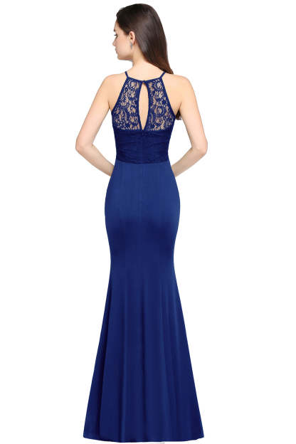 Halter Floral Lace Chiffon Mermaid Long Bridesmaid Dress - YESBABYONLINE
