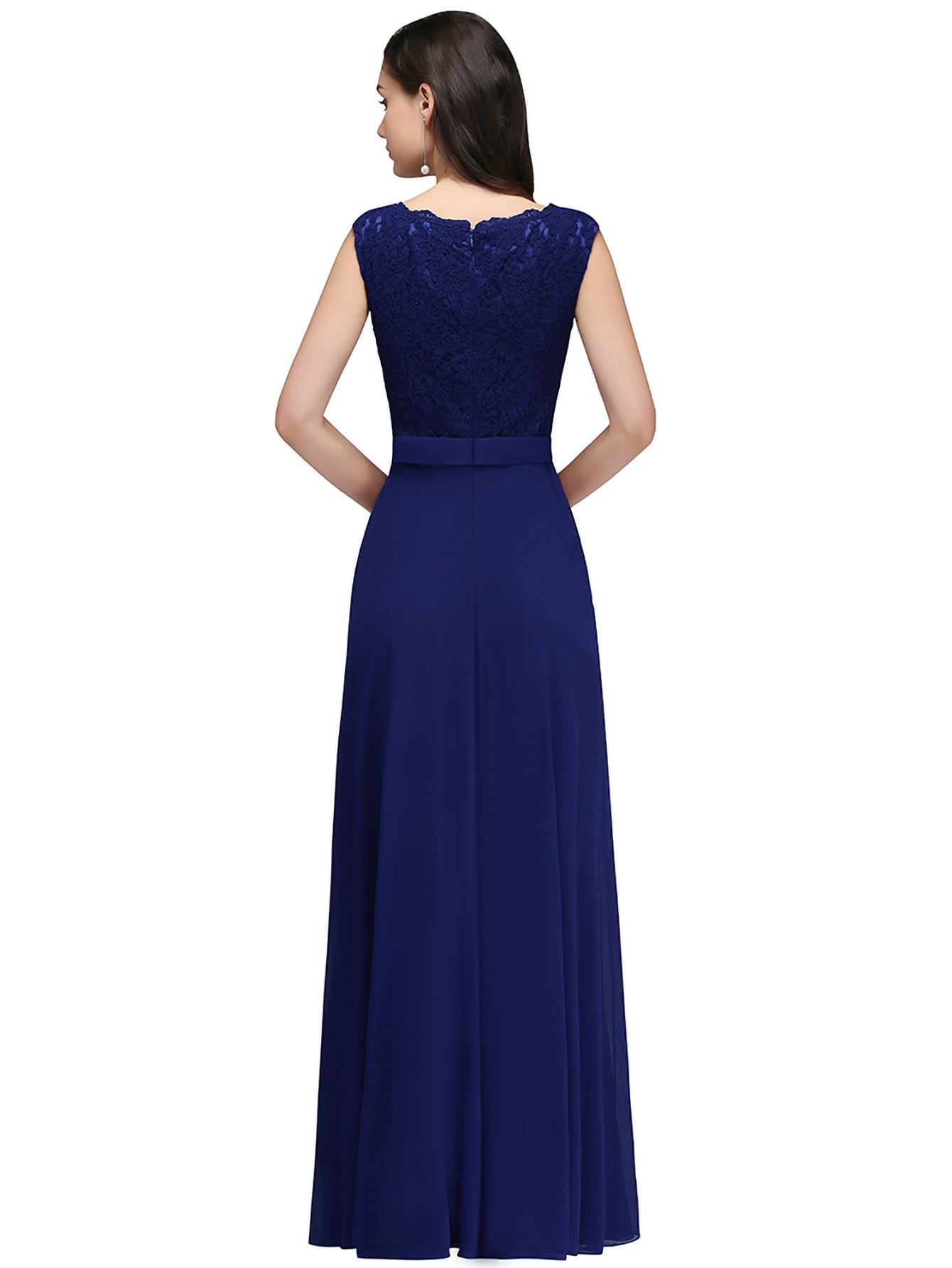 Long A Line Floral Lace Floor Length Sleeveless Chiffon Bridesmaid Dress - YESBABYONLINE