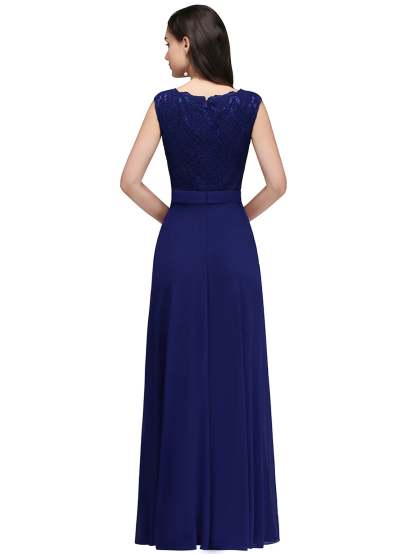 Long A Line Floral Lace Floor Length Sleeveless Chiffon Bridesmaid Dress - YESBABYONLINE