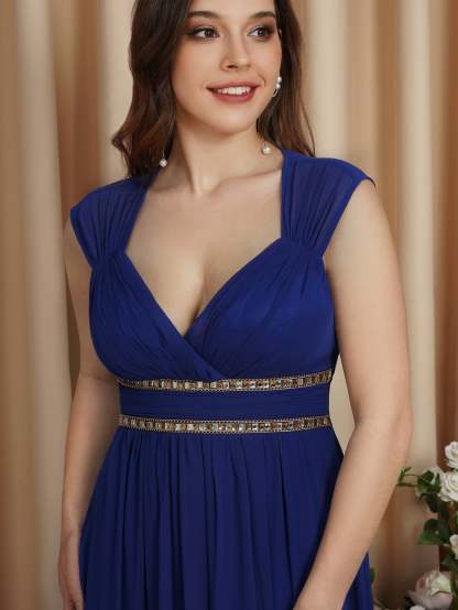 V Neck A Line Off The Shoulder Chiffon Long Bridesmaid Dress - YESBABYONLINE