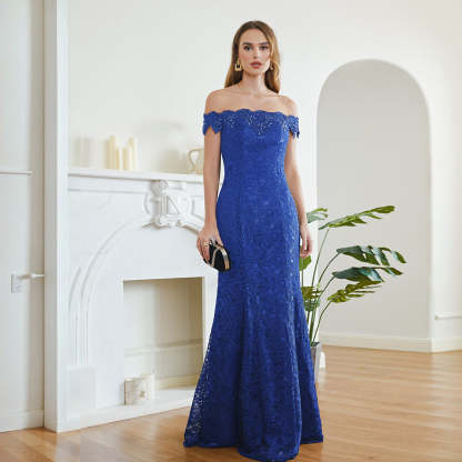 Long Mermaid Off the Shoulder Lace Floor Length Evening Dresses - YESBABYONLINE