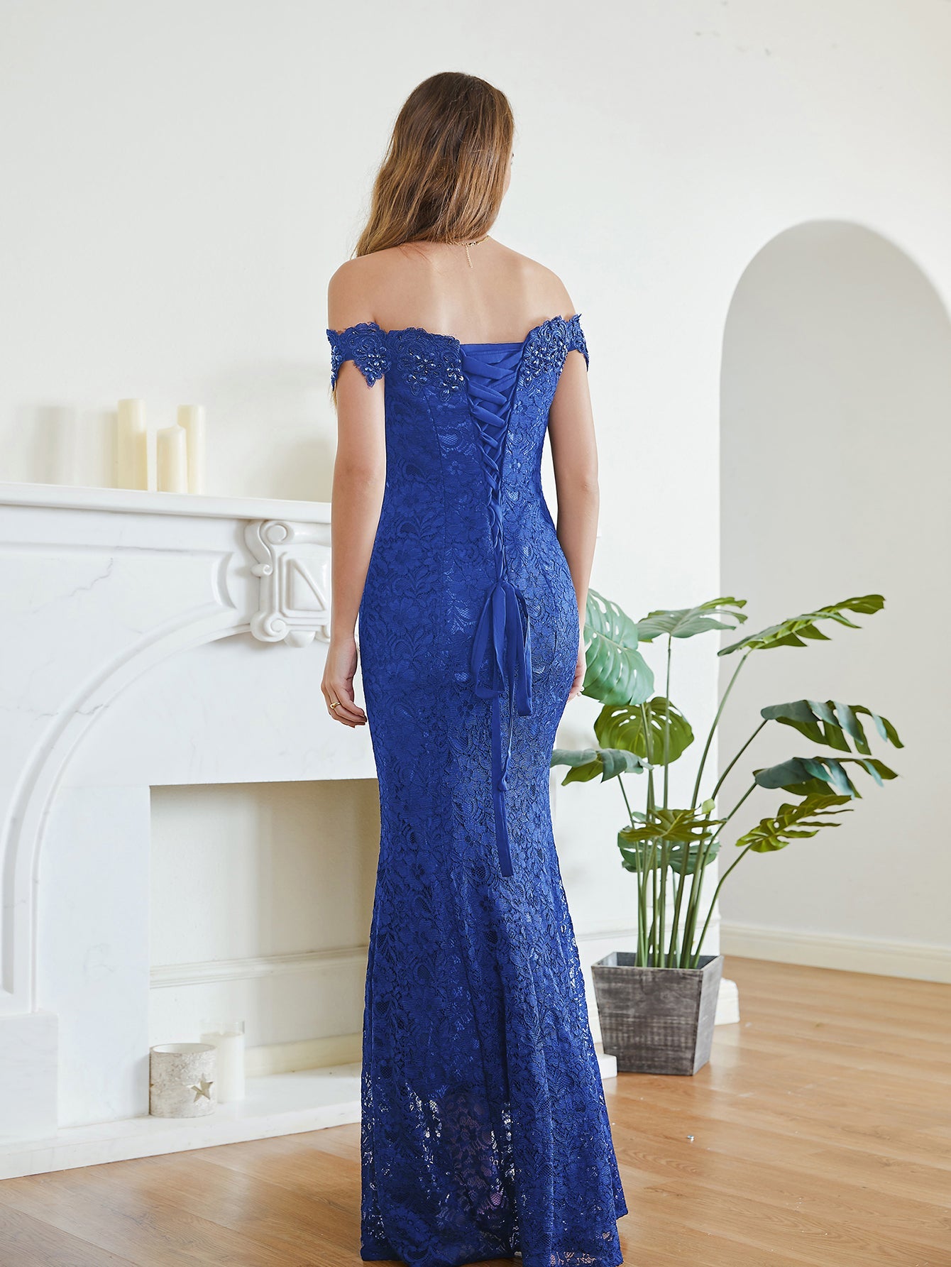 Long Mermaid Off the Shoulder Lace Floor Length Evening Dresses - YESBABYONLINE