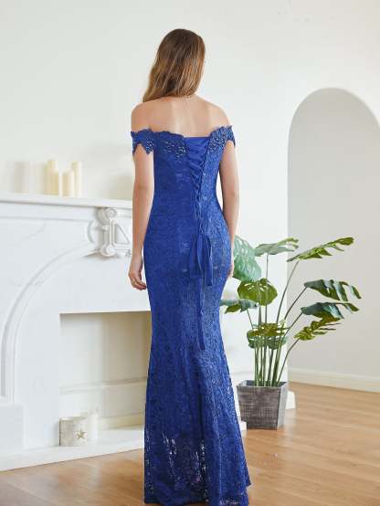 Long Mermaid Off the Shoulder Lace Floor Length Evening Dresses - YESBABYONLINE