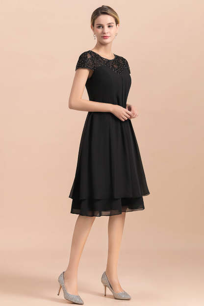 Knee Length Short Sleeve A-line Chiffon Mother Of The Bride Dress