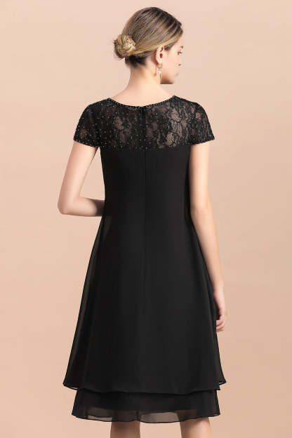 Knee Length Short Sleeve A-line Chiffon Mother Of The Bride Dress