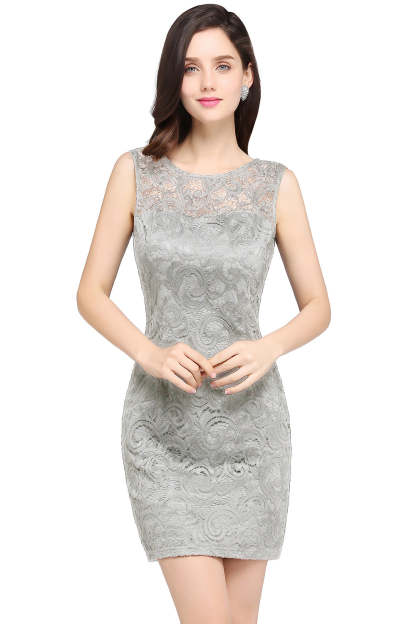 Short Mermaid Scoop Neck Lace Knee Length Formal Dress - YESBABYONLINE