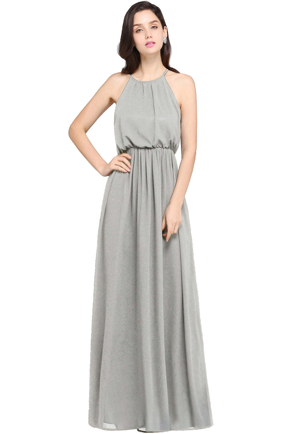Casual Long Halter Chiffon Floor Length A Line Bridesmaid Dress - YESBABYONLINE