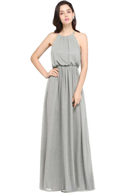 Casual Long Halter Chiffon Floor Length A Line Bridesmaid Dress - YESBABYONLINE
