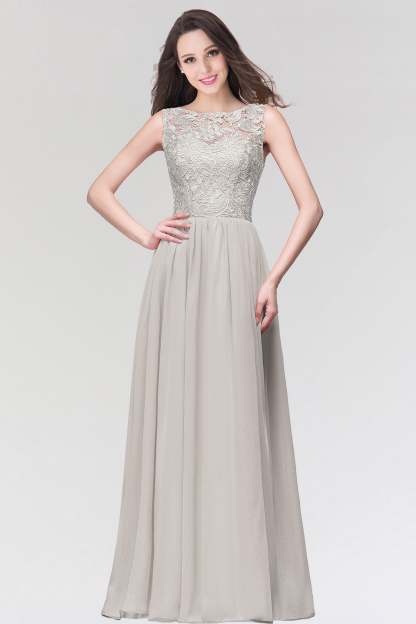 Long Chiffon Lace Sleeveless A Line Ruched Bridesmaid Dress - YESBABYONLINE