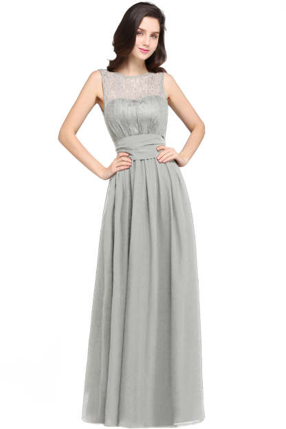 Long Off The Shoulder Round Neck Chiffon Bridesmaid Dress with Floral Lace and Ruffle - YESBABYONLINE