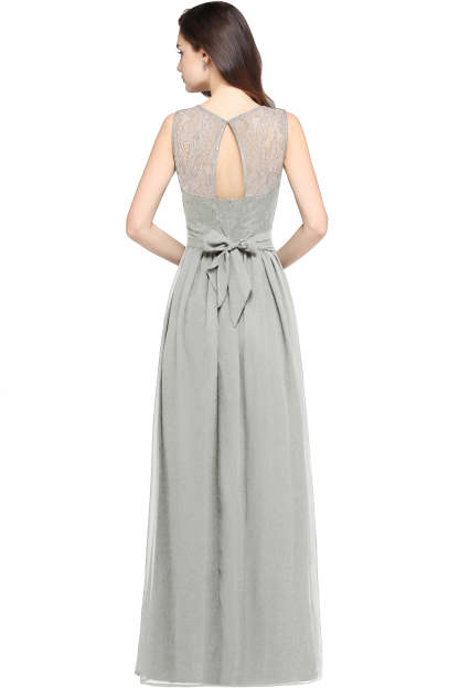 Long Off The Shoulder Round Neck Chiffon Bridesmaid Dress with Floral Lace and Ruffle - YESBABYONLINE