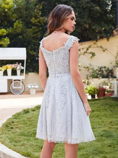 Short Tulle A line Sleeveless Knee Length Homecoming Dress - YESBABYONLINE