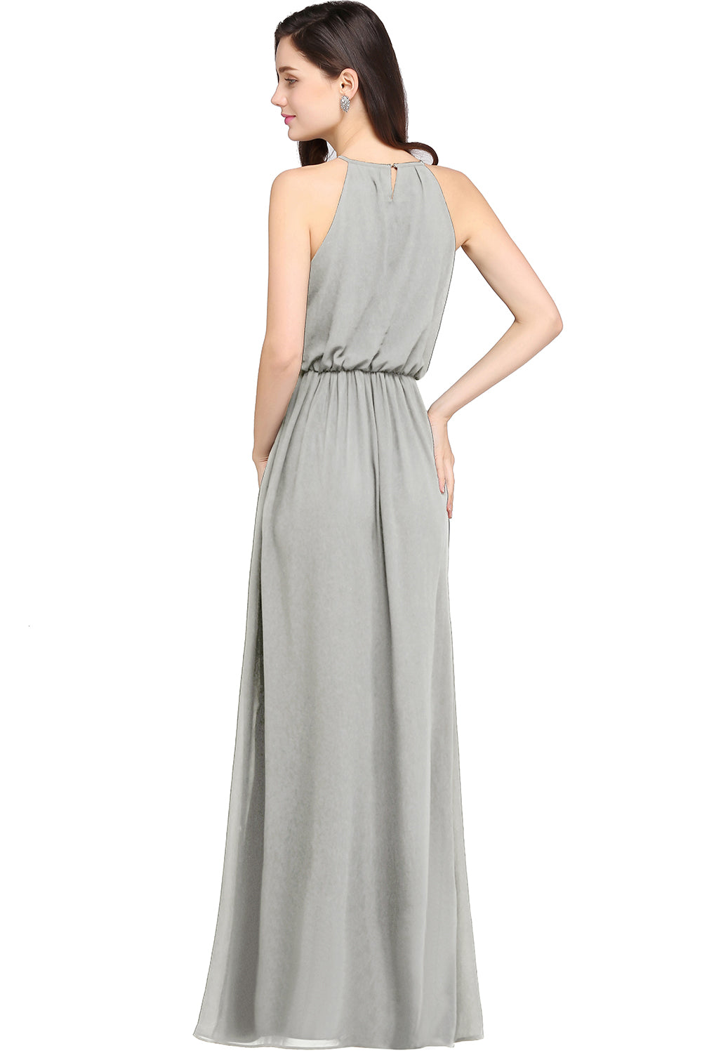 Casual Long Halter Chiffon Floor Length A Line Bridesmaid Dress - YESBABYONLINE