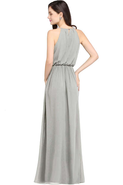 Casual Long Halter Chiffon Floor Length A Line Bridesmaid Dress - YESBABYONLINE