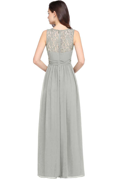 Long A Line Round Neck Chiffon Floor Length Formal Dresses - YESBABYONLINE