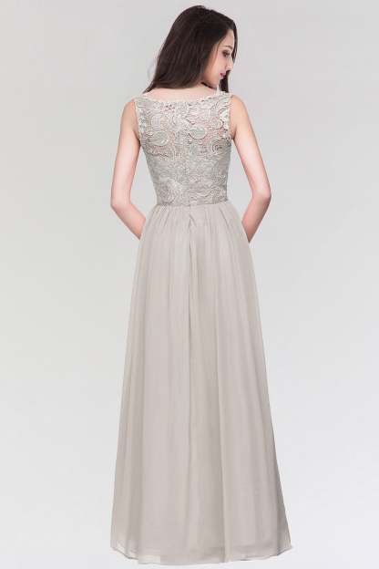 Long Chiffon Lace Sleeveless A Line Ruched Bridesmaid Dress - YESBABYONLINE