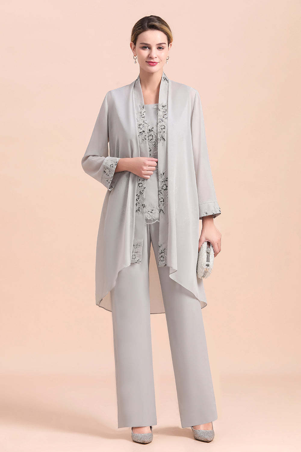 Silver Appliques Lace Mother Of The Bride Dresses Chiffon Jumpsuit Yesbabyonline