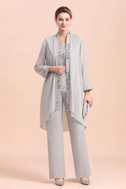 Silver Appliques Lace Mother Of The Bride Dresses Chiffon Jumpsuit Yesbabyonline
