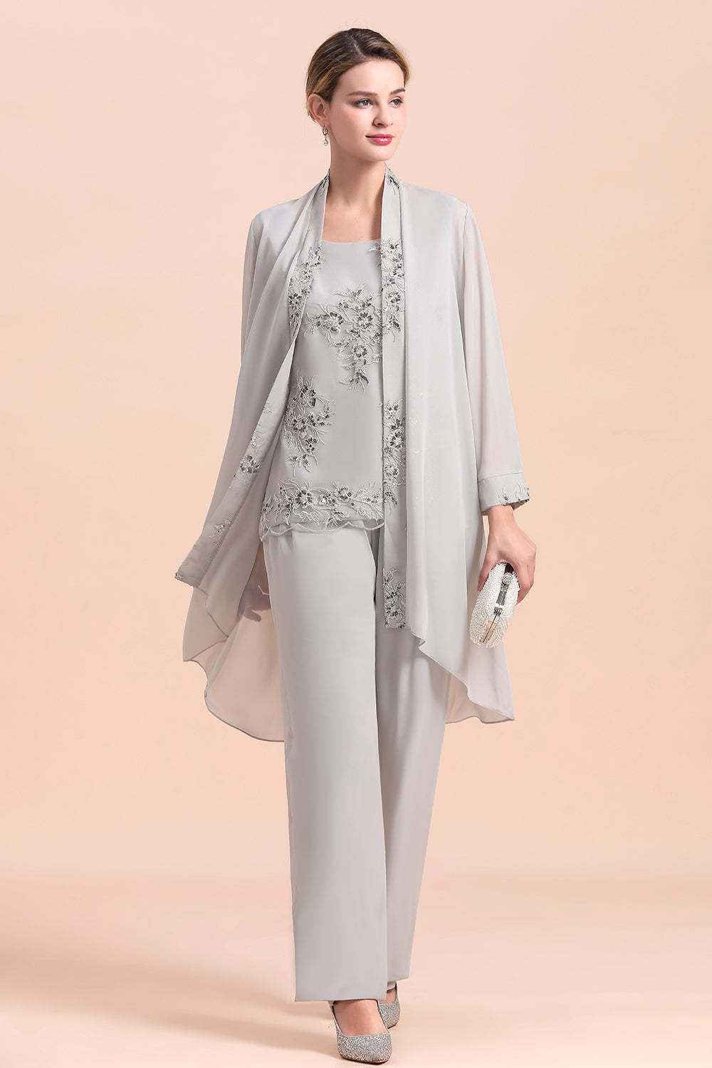 Silver Appliques Lace Mother Of The Bride Dresses Chiffon Jumpsuit Yesbabyonline