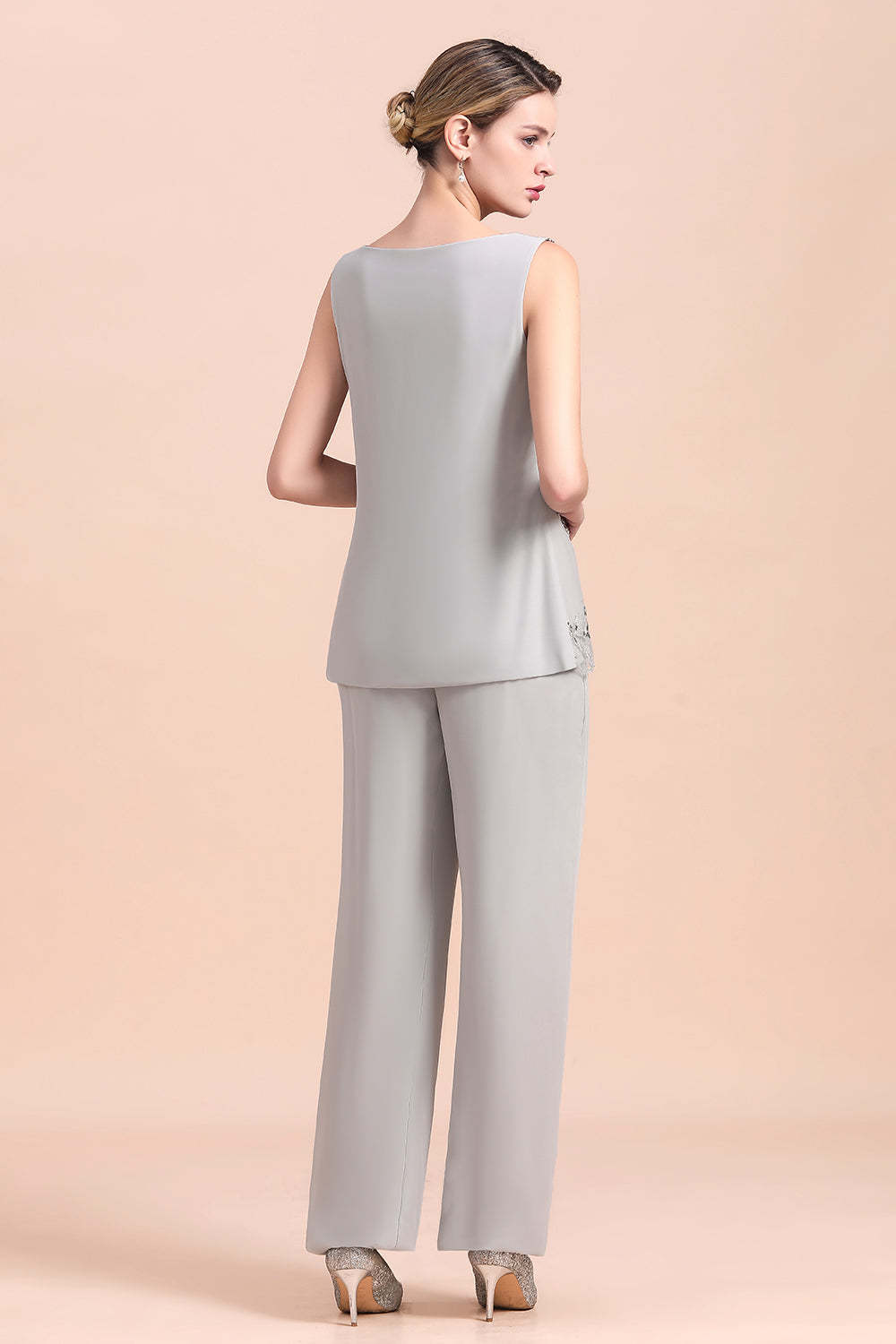 Silver Appliques Lace Mother Of The Bride Dresses Chiffon Jumpsuit Yesbabyonline