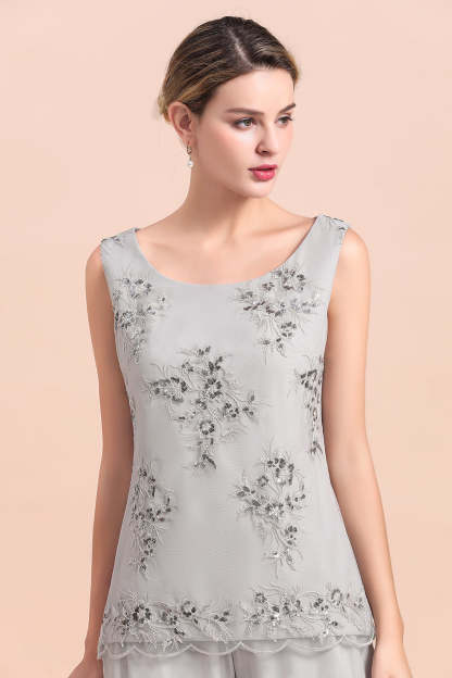 Silver Appliques Lace Mother Of The Bride Dresses Chiffon Jumpsuit Yesbabyonline