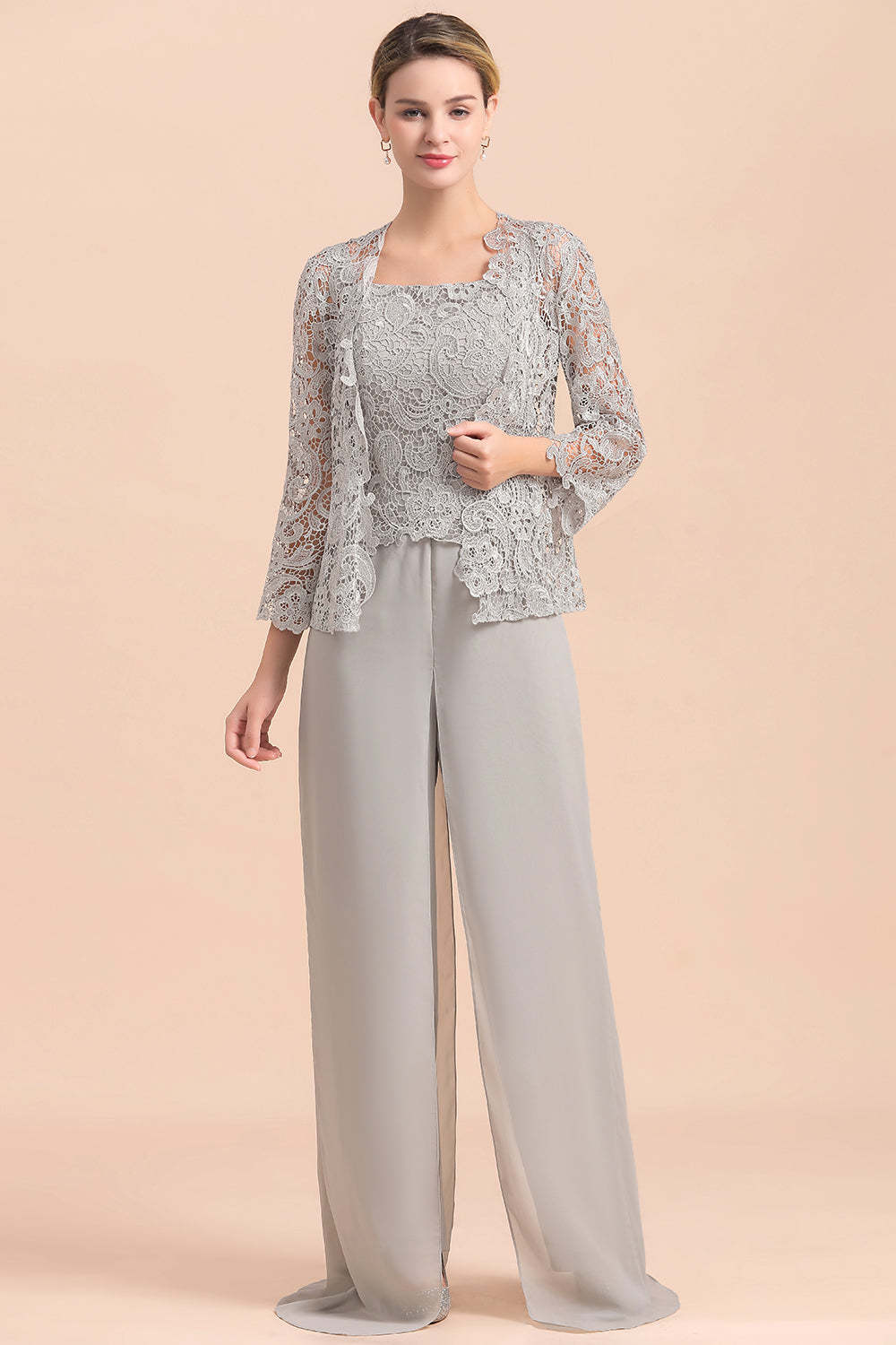 Appliques Lace Mother Of The Bride Dress Chiffon Jumpsuit with jacket Yesbabyonline
