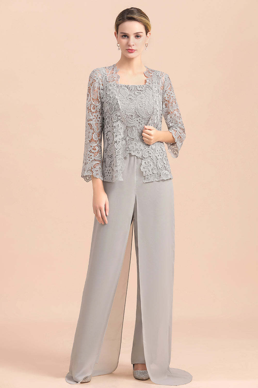 Appliques Lace Mother Of The Bride Dress Chiffon Jumpsuit with jacket Yesbabyonline