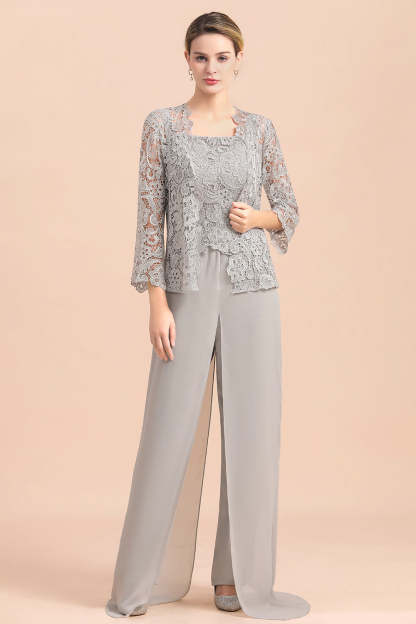 Appliques Lace Mother Of The Bride Dress Chiffon Jumpsuit with jacket Yesbabyonline 