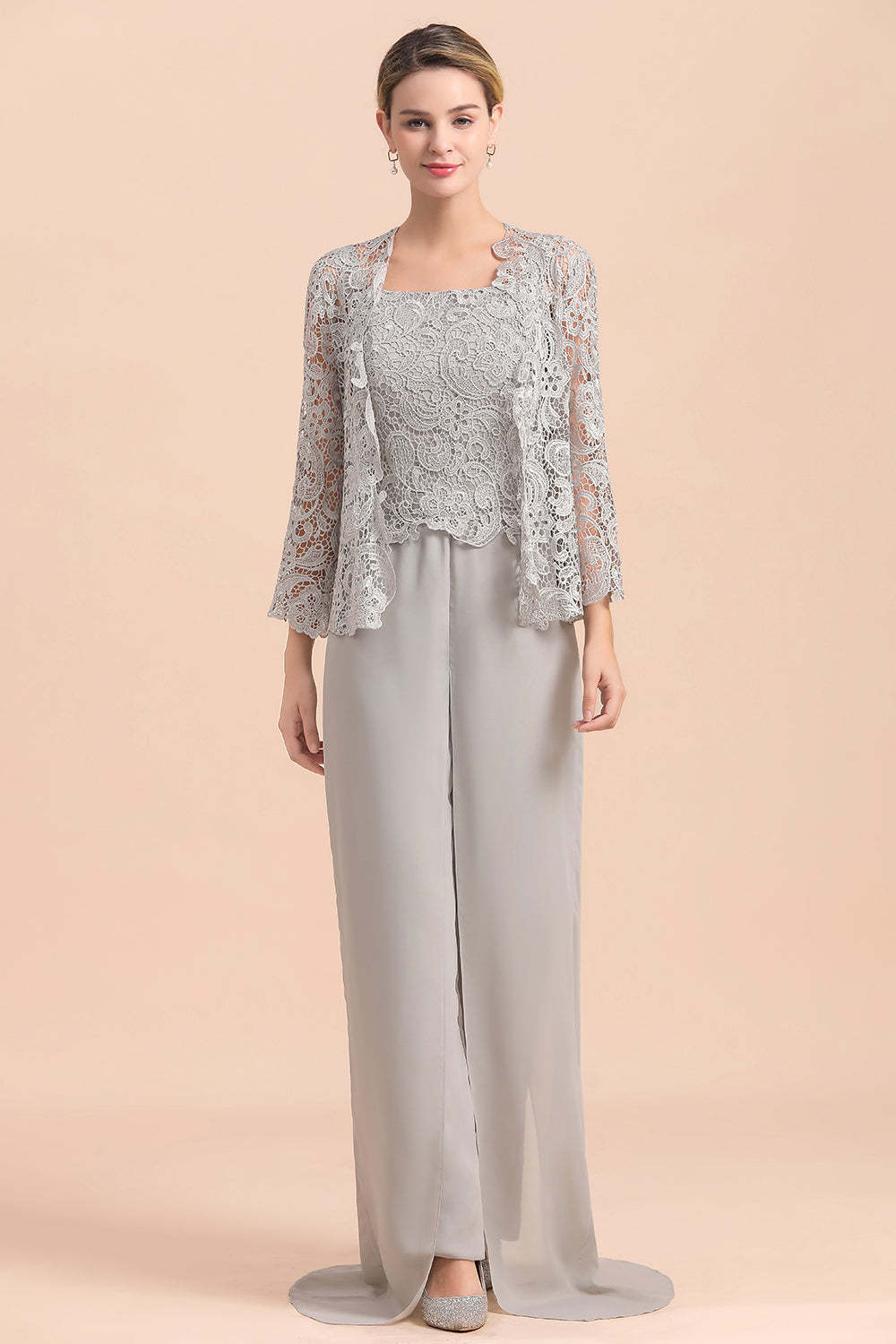 Appliques Lace Mother Of The Bride Dress Chiffon Jumpsuit with jacket Yesbabyonline
