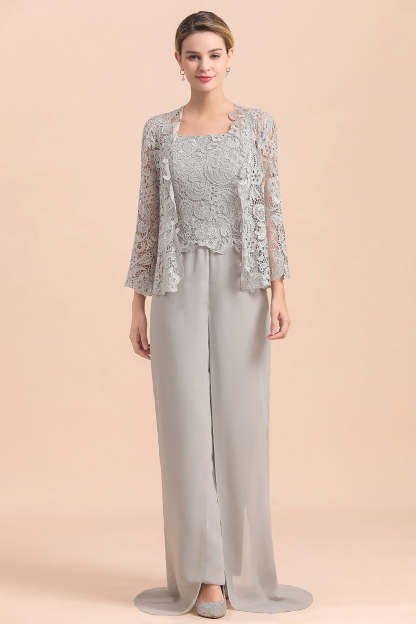 Appliques Lace Mother Of The Bride Dress Chiffon Jumpsuit with jacket Yesbabyonline 