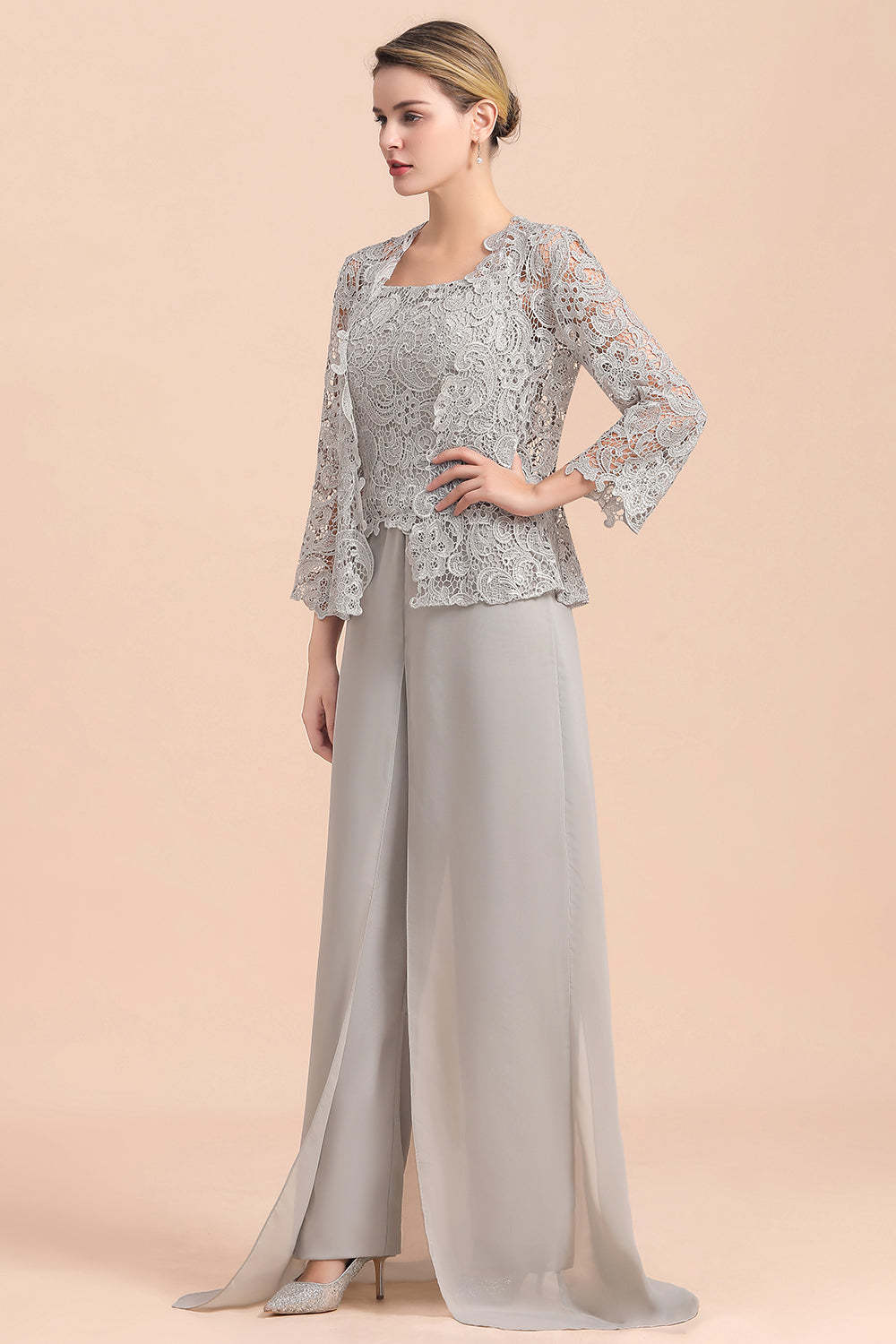Appliques Lace Mother Of The Bride Dress Chiffon Jumpsuit with jacket Yesbabyonline