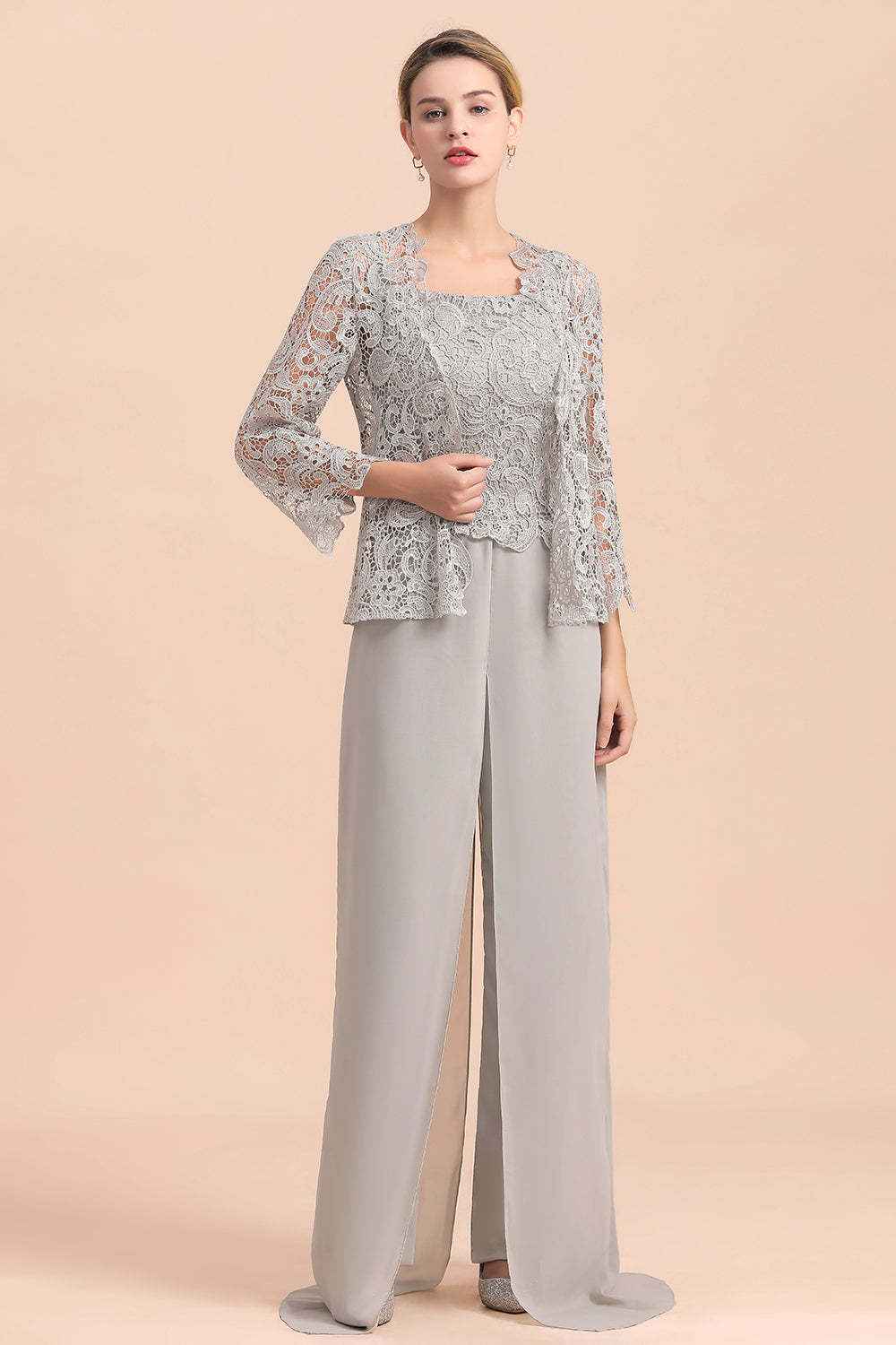Appliques Lace Mother Of The Bride Dress Chiffon Jumpsuit with jacket Yesbabyonline